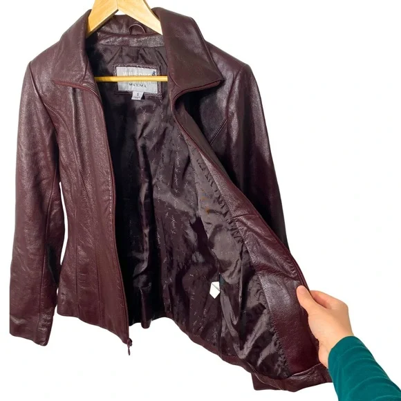 Wilson’s Leather | Burgundy Leather Zip Up Jacket - Picture 3 of 17